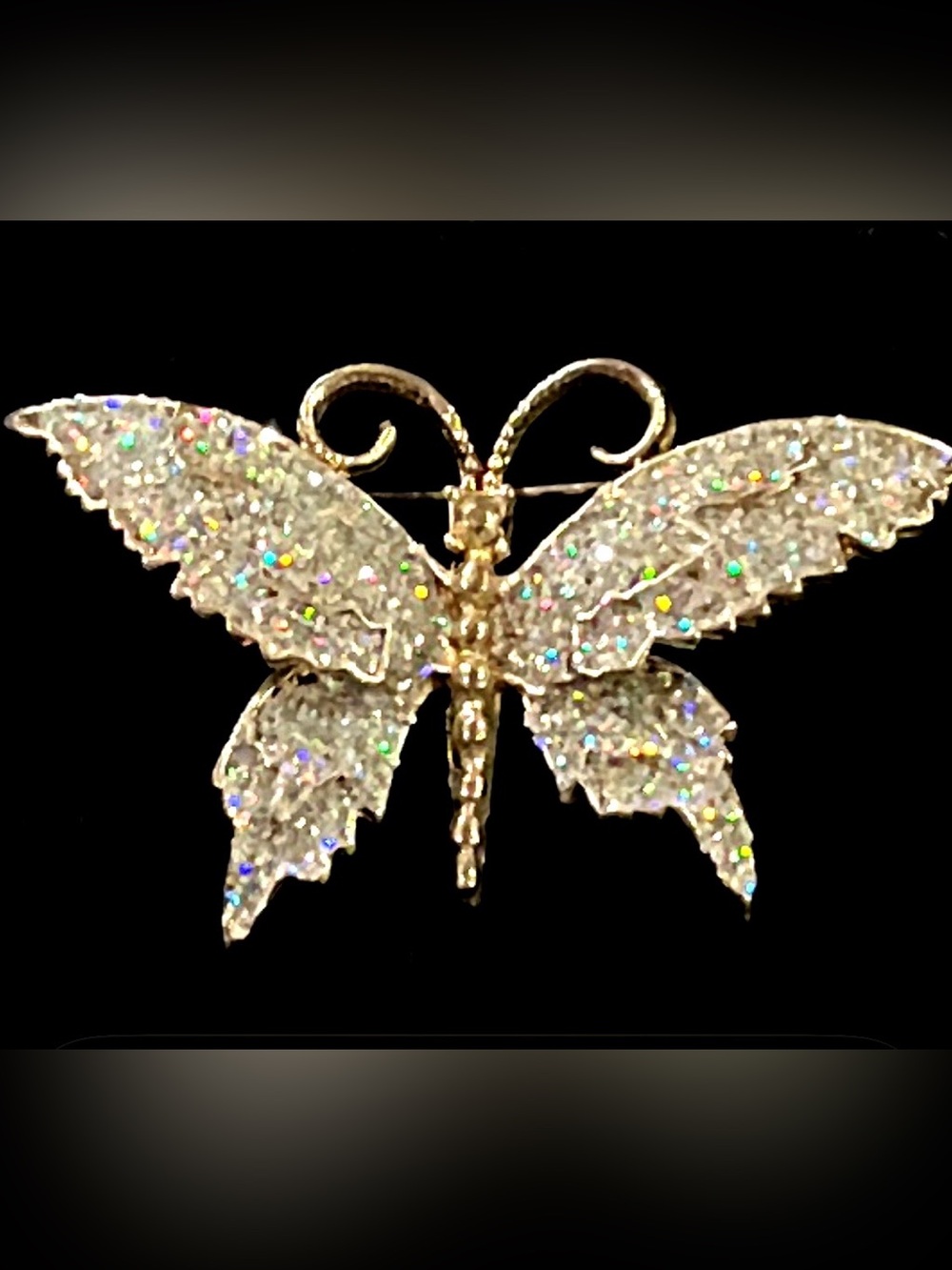 Vintage Gold-Tone Crystal Butterfly Brooch